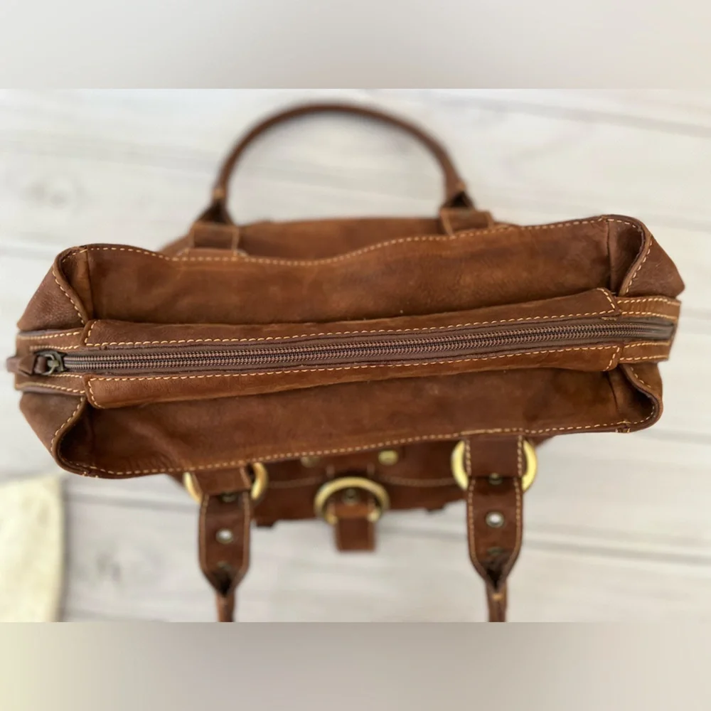 Francesco Biasia brown satchel shoulder bag gold brass hardware with dust bag